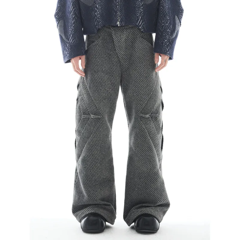 HKSH Autumn Men Tide Pleated Deconstructed Patchwork Three-Dimensional Tailor Textured Loose Niche Design Wide-Leg Pants HK18469