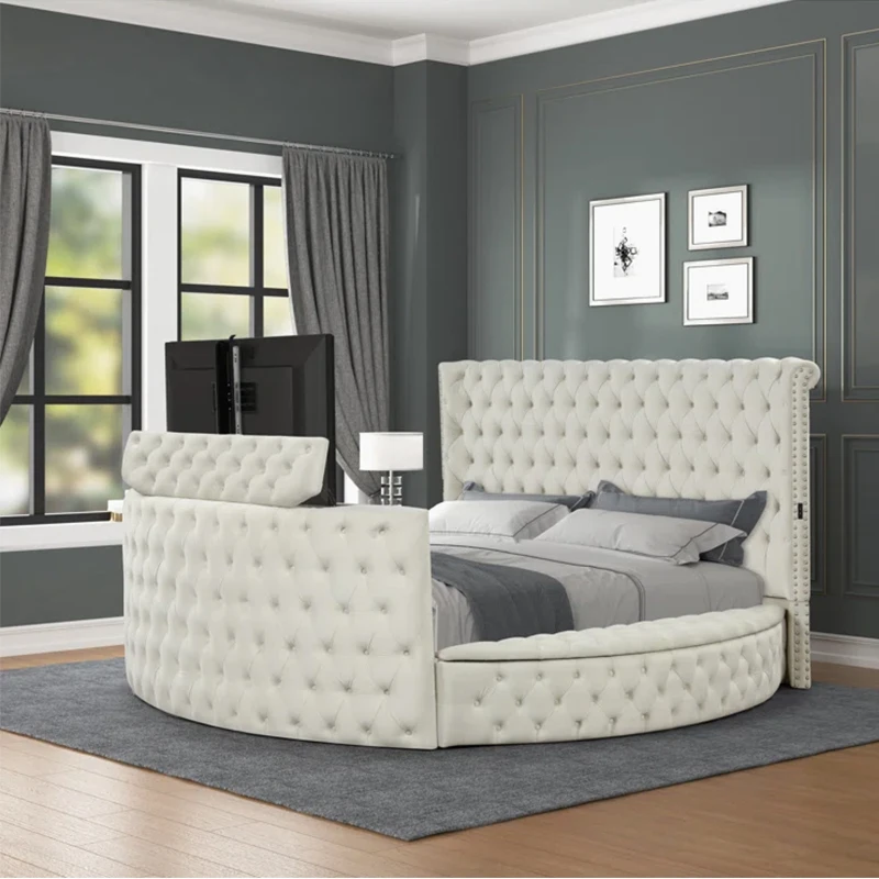 

Modern Velvet Fabric Tufted Design Multifunctional TV Bed Frame king Size Bed Frame for Bedroom Furniture with Storage
