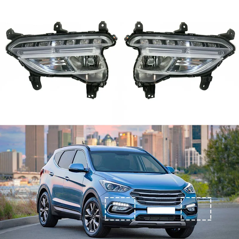 

LED Daytime Running Light For Hyundai Santa Fe Sport 2016-2018 LED DRL LED Fog Lamp Fog Lights Headlight 92201-4Z500 92202-4Z500