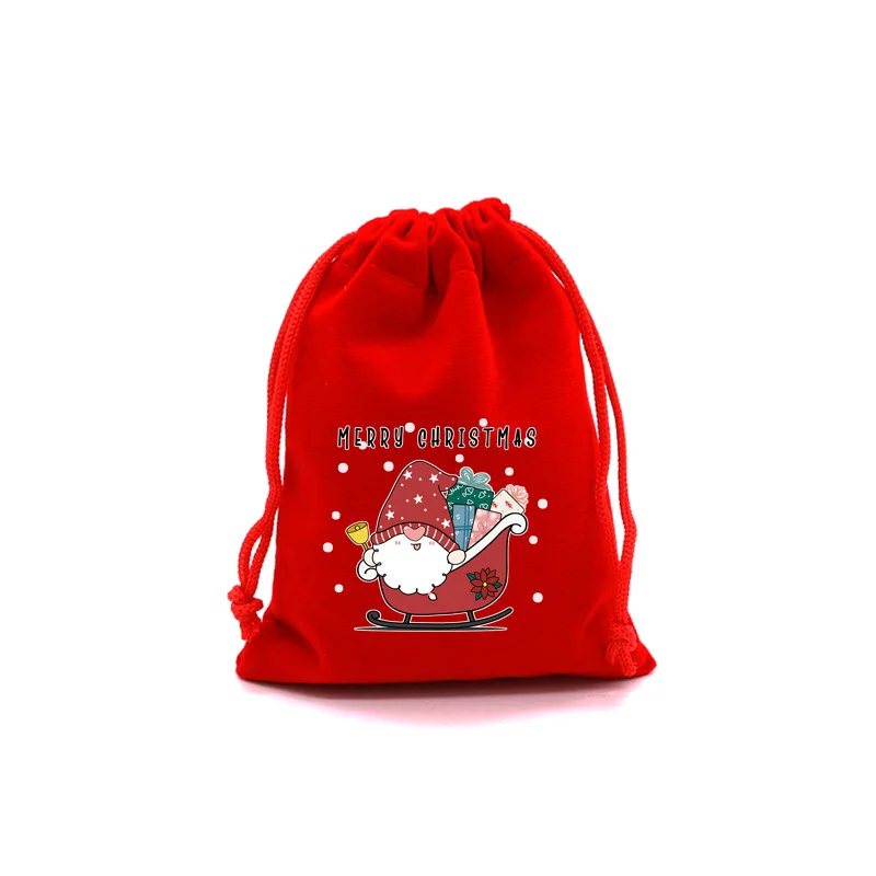 1-10pcs Red Christmas Velvet Bags Drawstring Pouch Candy Snack Gift Bag Bracelet Jewelry Packaging Storage Bags New Year 2024