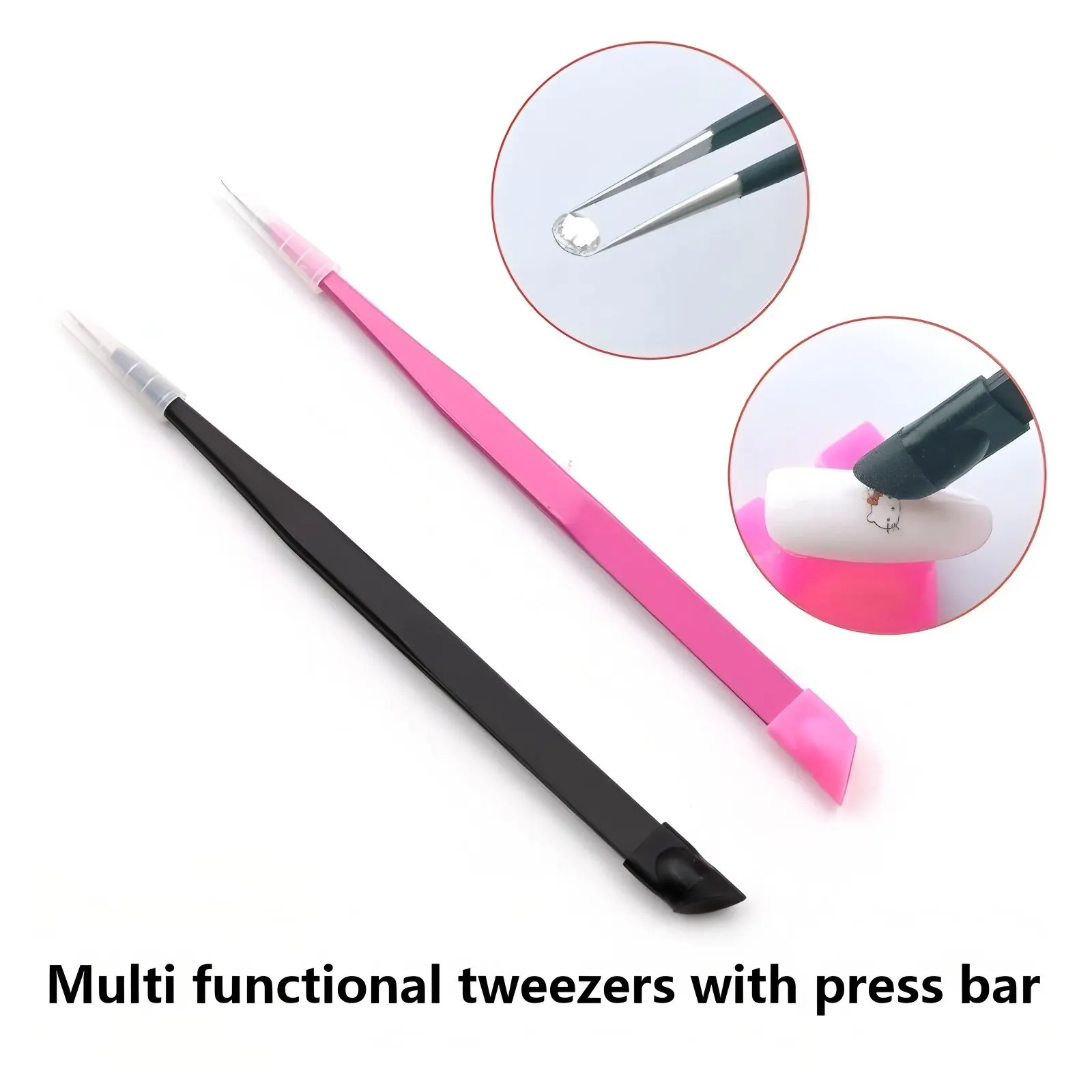 다기능 네일 이중 끝 족집게, 실리콘 압력 바, 스티커, 접착 드릴, 클립 드릴, 눈썹 클립 포함