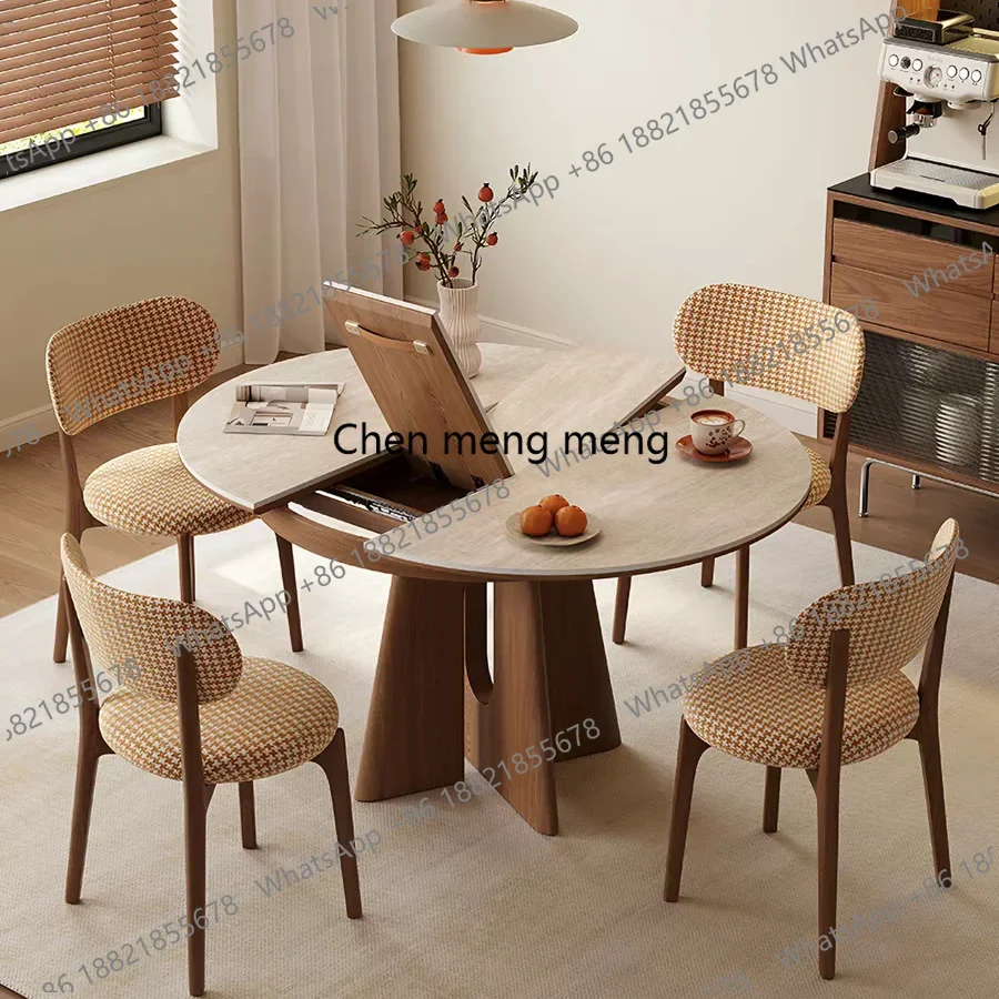 a55 Rock slab solid wood telescopic round dining table variable oval stretching multi-functional folding small apartment
