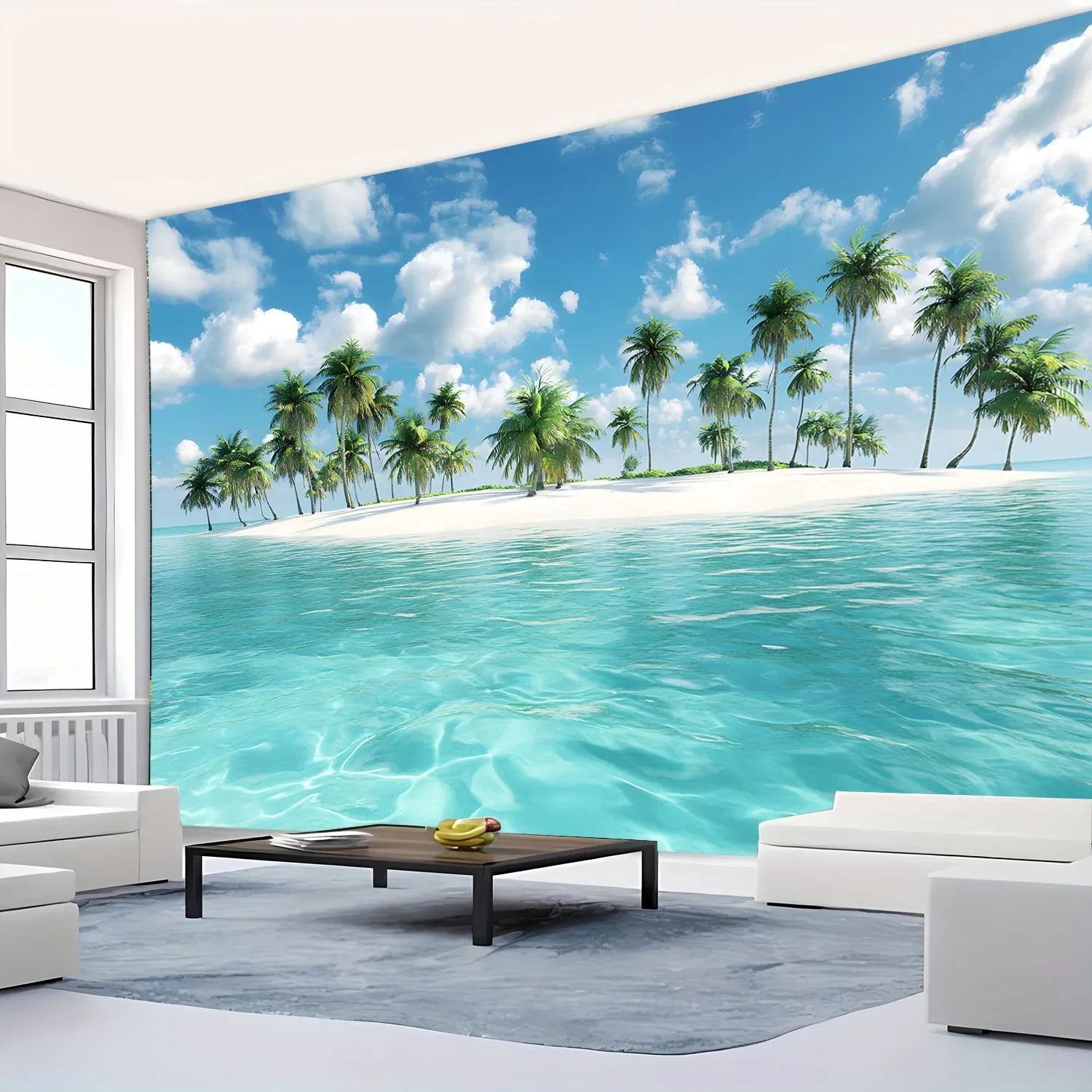 2D Flat Ocean Beach Landscape Tapestry Oversized Living Room Bedroom Office Party Decor Photo Background Art Wall Decor