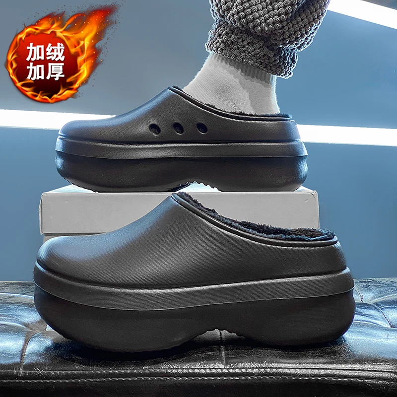 

Waterproof Men's Slippers Slippers for Men Soft and Comfortable Add Velvet Indoor Warm Plush Footwear Couple Women Home Shoes
