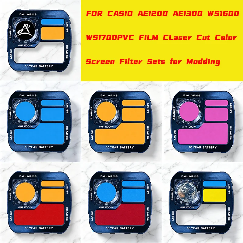 17 Farben PVC-Uhrenzifferblatt-Aufkleberfilter für CASIO AE1200 AE1300 WS1600 PVC-Display-Farbwechselfolie Uhrenzubehör