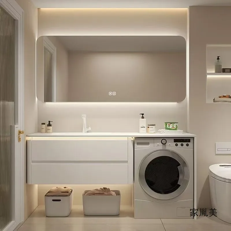 Seamless Corian Bathroom Vanity with Integrated Sink Balcony Laundry Cabinet Combo Wash Basin Unit for Modern Home