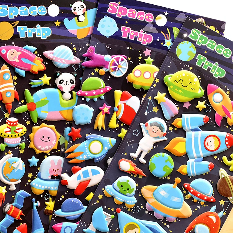 1Sheet Cartoon Space Universe Alien Three-dimensional Bubble Stickers Children Toy Puzzle Early Education Reward Foam Stickers