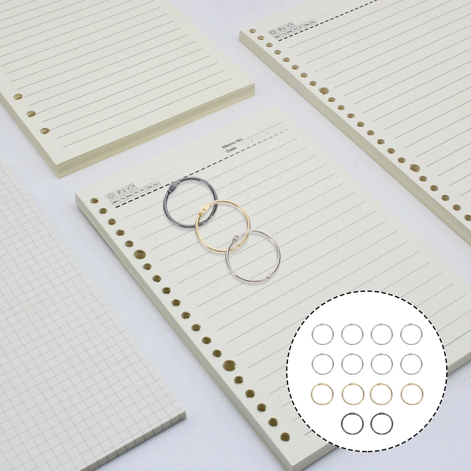 14 pçs folhas soltas anéis de pasta de metal 30mm anéis redondos para notebooks escritório escola organizador notebook pasta acessórios