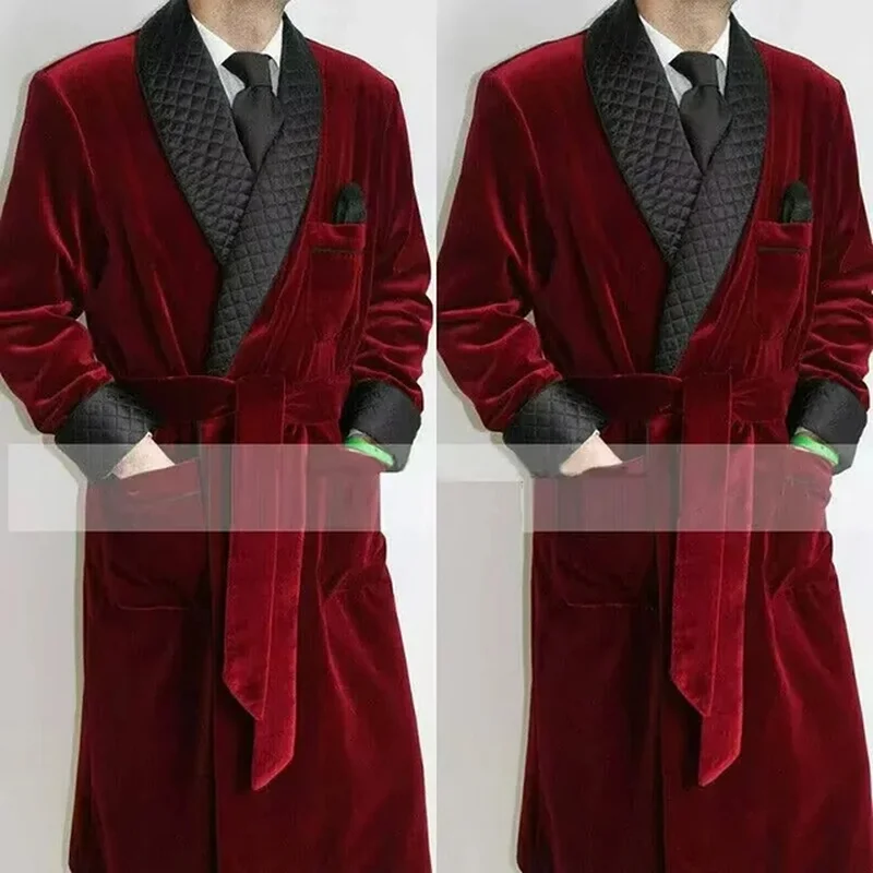 

2024 Burgundy Velvet Men Suits Long Jacket Costume Groom Tuxedos Shawl Lapel Wedding Terno Masculino Slim Fit Blazer Jacket 1 Pc