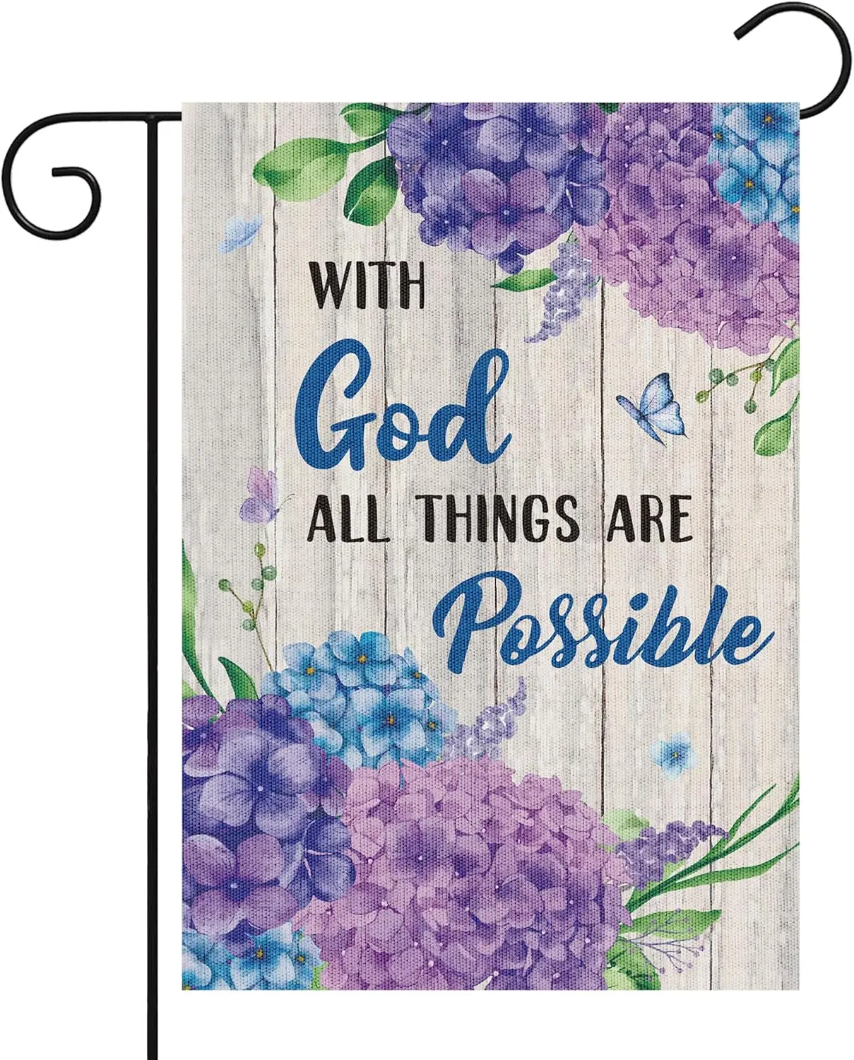 WATINC With God All Things are Possible Garden Flag, Spring Summer Hydrangea Double Sided 12 x 18 Inch Linen Flag, Inspirational