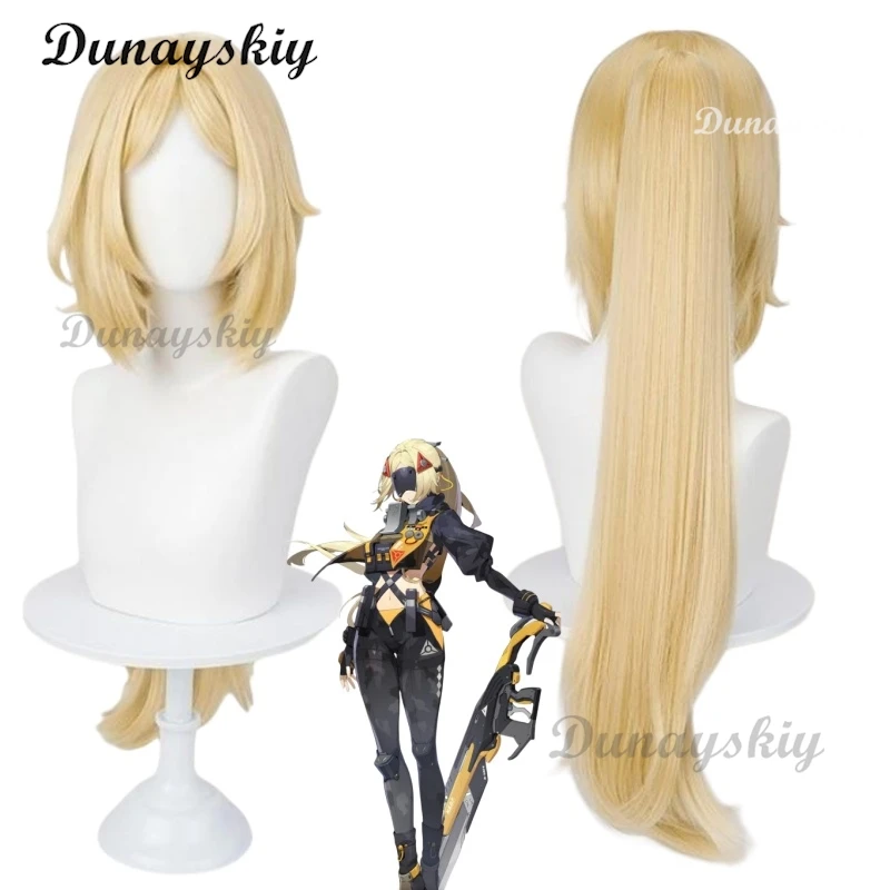Peluca de Cosplay con gatillo Zenless Zone Zero, pelo largo Rubio con cola de caballo, pelucas sintéticas para mujer y niña, gorro de peluca gratis para fiesta de Carnaval Obol Squad