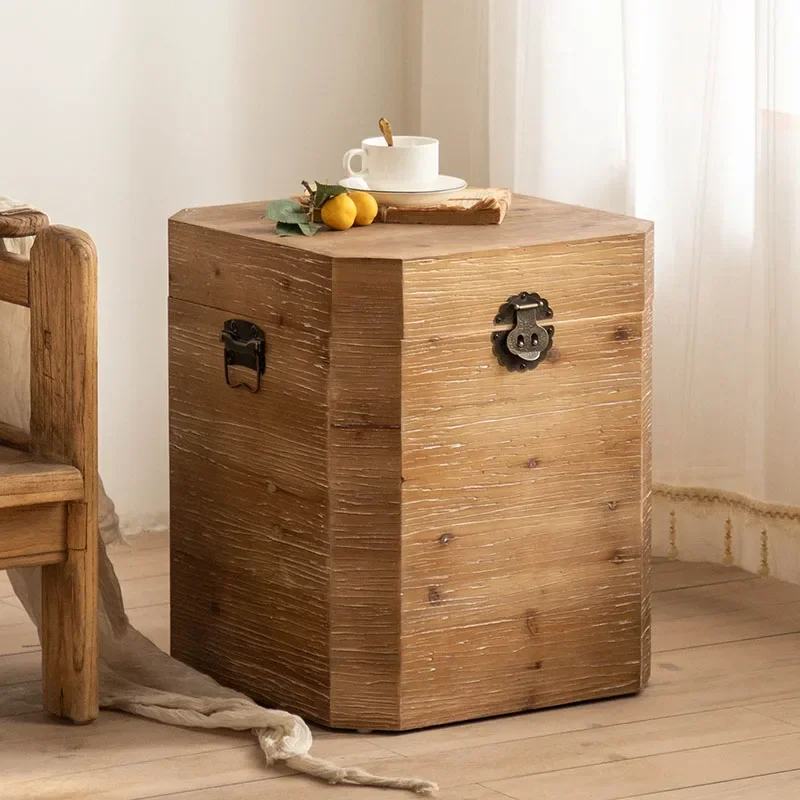 Retro Solid Wood Side Table Box Design Small Coffee Table Elegant Sofa Organizer Storage Cabinet for Living Room Decor