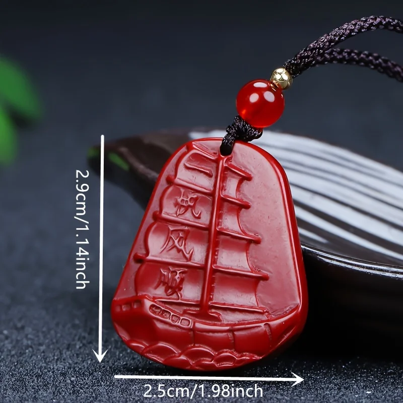 1pc Hot Selling Exquisite Natural Cinnabar Smooth Sailing Necklace Pendant Fashion Jewelry Men Women Luck Holiday Gift