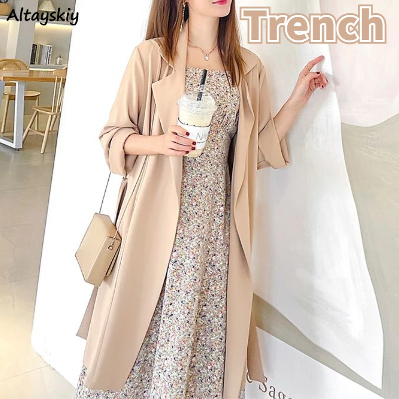 Trench Women Clothing Temper Baggy Solid Streetwear Thin Long Style All-match Coat Harajuku Popular Minority Female New Ulzzang