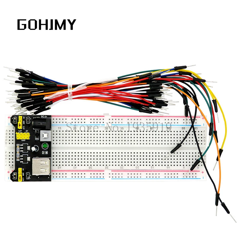 3.3V/5V MB102 moduł zasilania płytki prototypowej + MB-102 830 punktów prototypowa płytka chlebowa do zestawu arduino +65 przewodów połączeniowych hurtownia GOHJMY