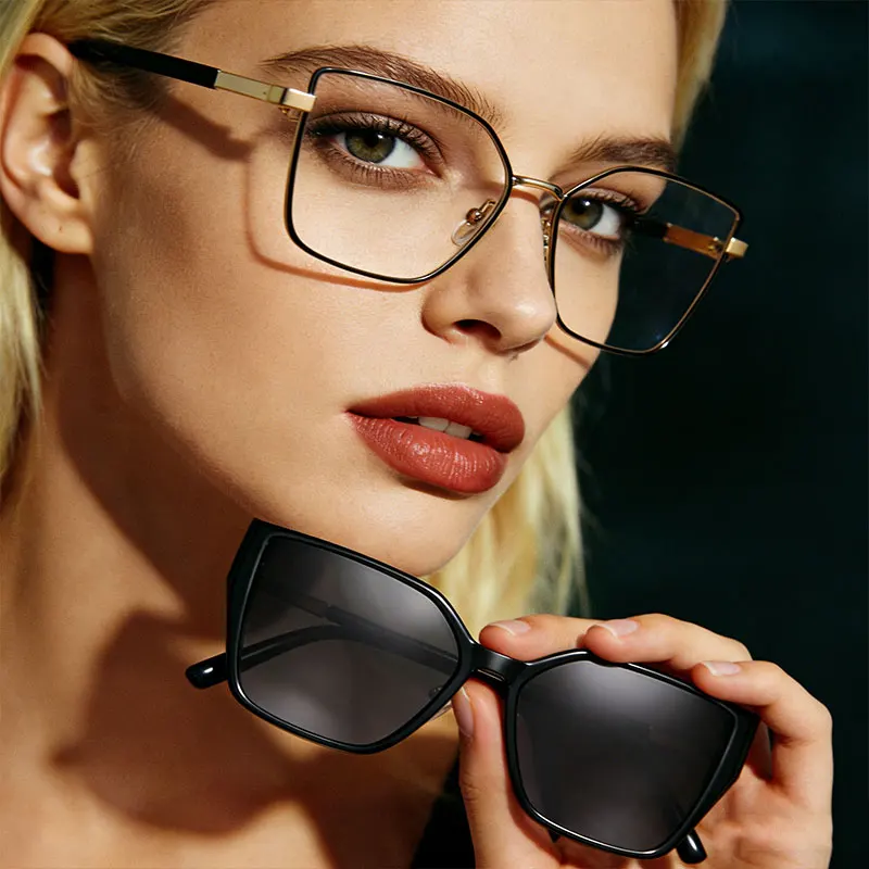 CCspace Magnet Clip On Optical Glasses Frame Women Reading Glasses With Polarized Sunglasses Lenses Women's Eyepieces UV400