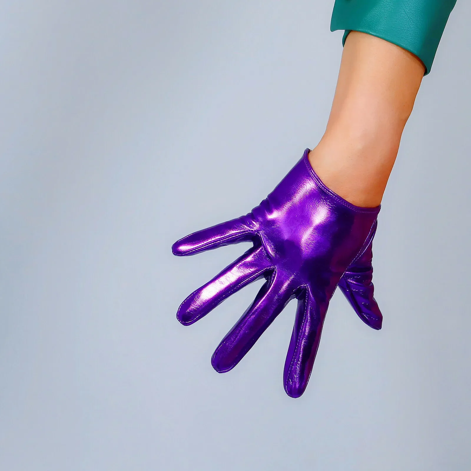 

Shine Deep Purple GLOVES LATEX EXTRA SHORT 6" 16cm Faux Shine Patent Leather Fashion Evening Costume Cosplay Halloween Glove