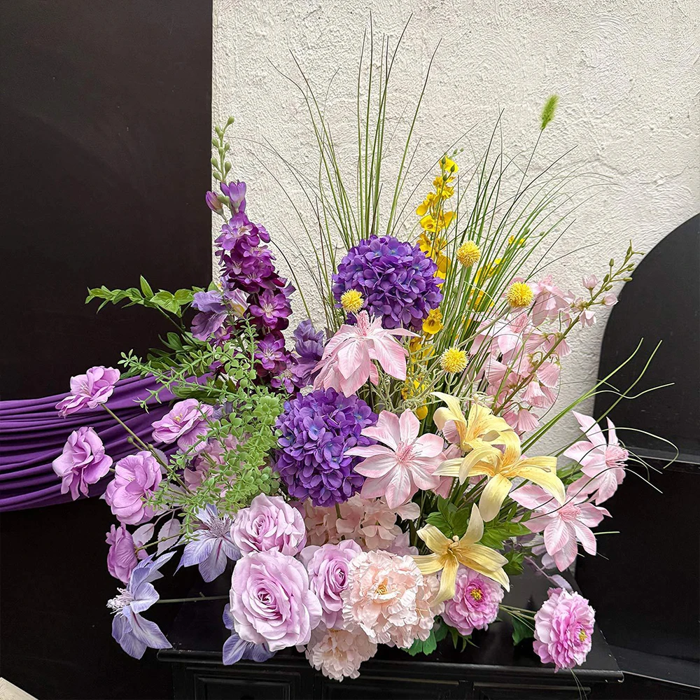 Monet Garden Style Pink Purple Artificial Floral Arrangement for Wedding Engagement Bridal Room Birthday Party Event Decoration