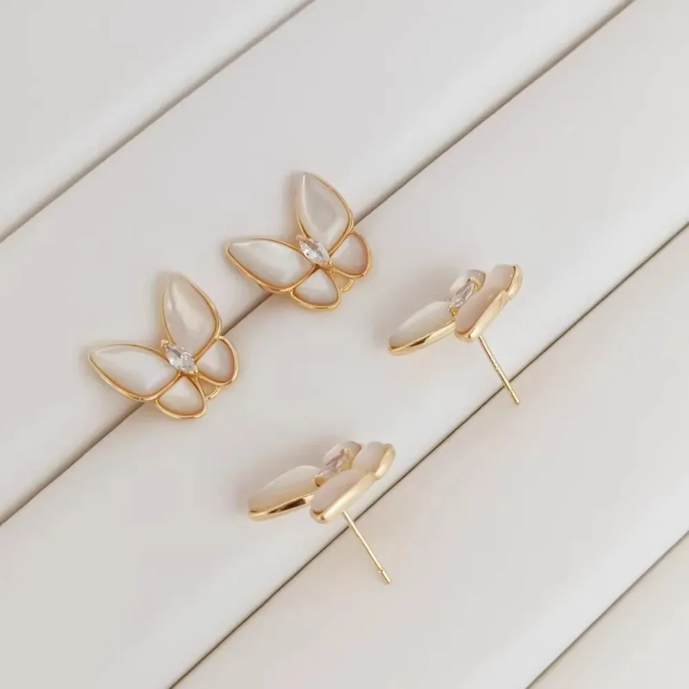 

Copper Gold-plated 14K, Gold-inlaid with Zircon, with Plump Shell Butterfly S925 Earrings, DIY Handmade Jewelry and Earrings