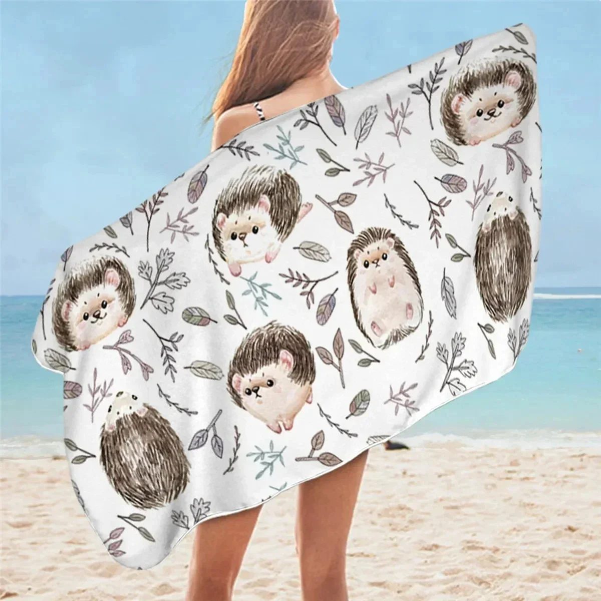 Cute Hedgehog Bath Towel Cartoon Beach Towel for Bathroom Hotel Gym Spa Sport Travel Camping Soft Absorbent Kitchen Dish Towel