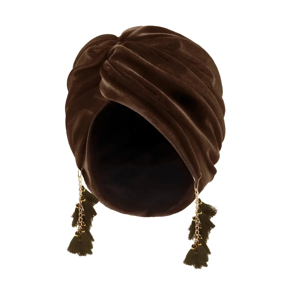 

Casual Solid Color Fashionable Fringe Hat Turban Cap Bohemia Style Crossed Pullover Hat Tassel Retro Beanie Hat Spring