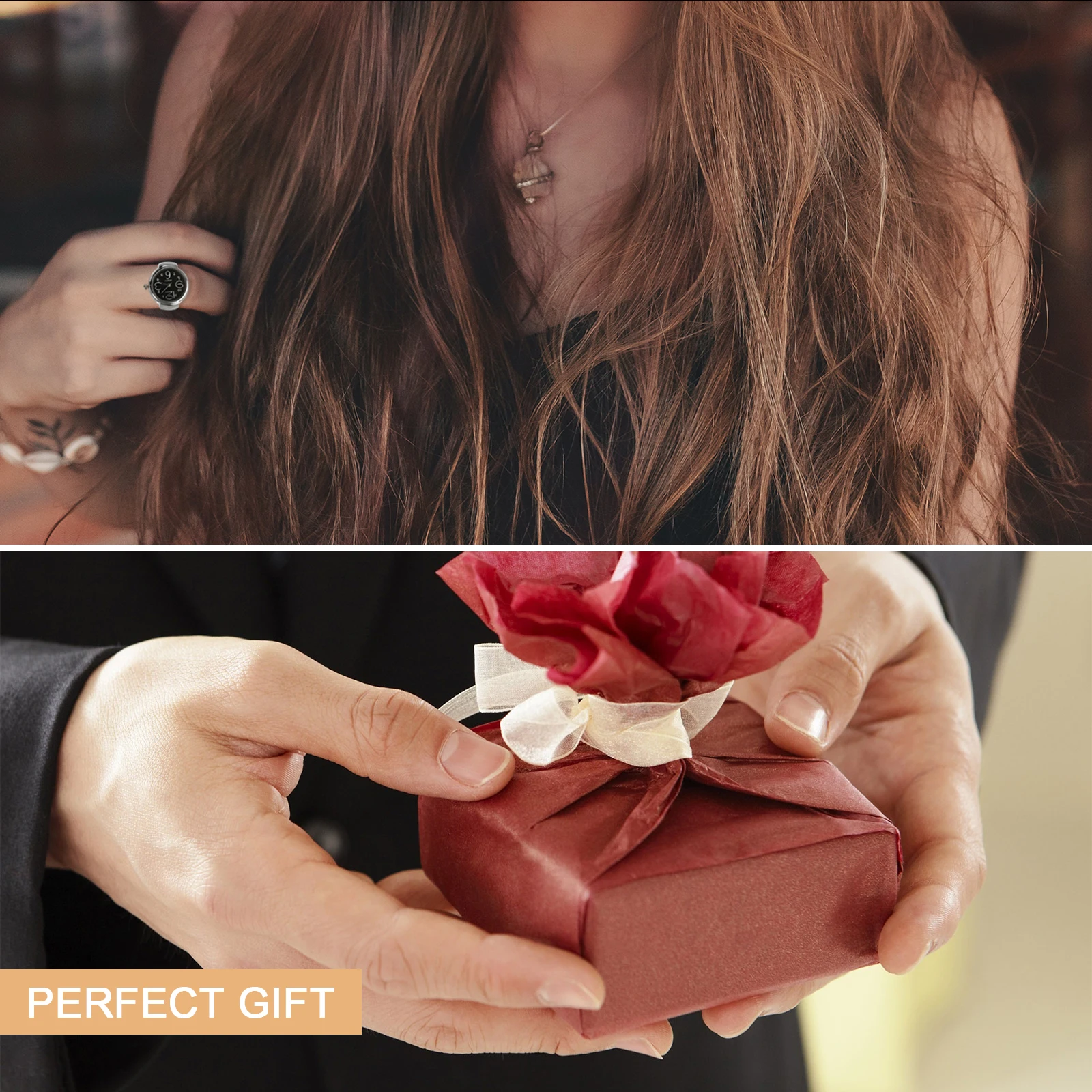 

2Pcs Ring Watch for Women Trendy Personalized Jewelry Brighten Daily Look Tourism Wedding Employee Benefit Gift Use Clear Large