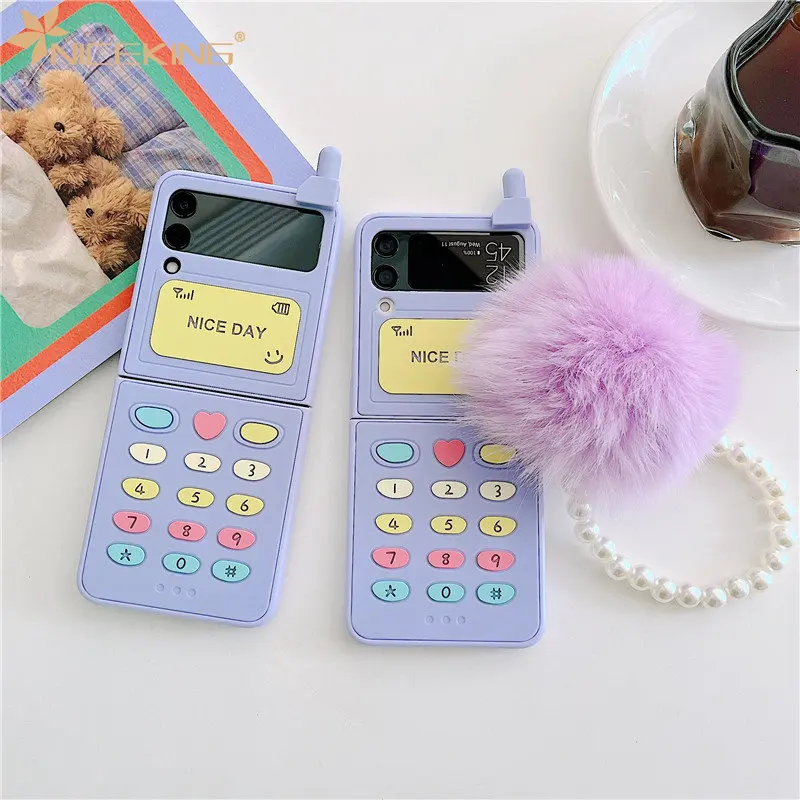 

Phone Case For Samsung Galaxy Z Flip 4 3 5G 3D Antenna Phone Model Plush Bracelet Hard Back Cover Case For Samsung Z Flip4 Flip3