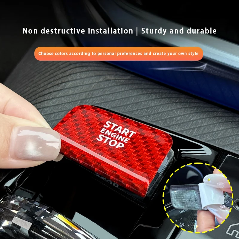 لسيارات BMW 5 Series i5 G60 2024-2025 محرك السيارة بدء زر التوقف ملصق الكسوة ألياف الكربون الحقيقية غطاء أزرار التشغيل بلمسة واحدة