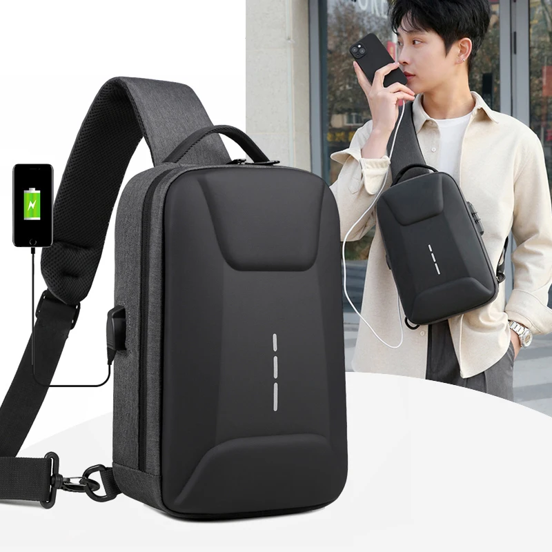 Waterproof Crossbody Bag Fashion Anti-theft Combination Lock Chest Packs With USB Charging Port Travel Storage Shoulder Bag Male