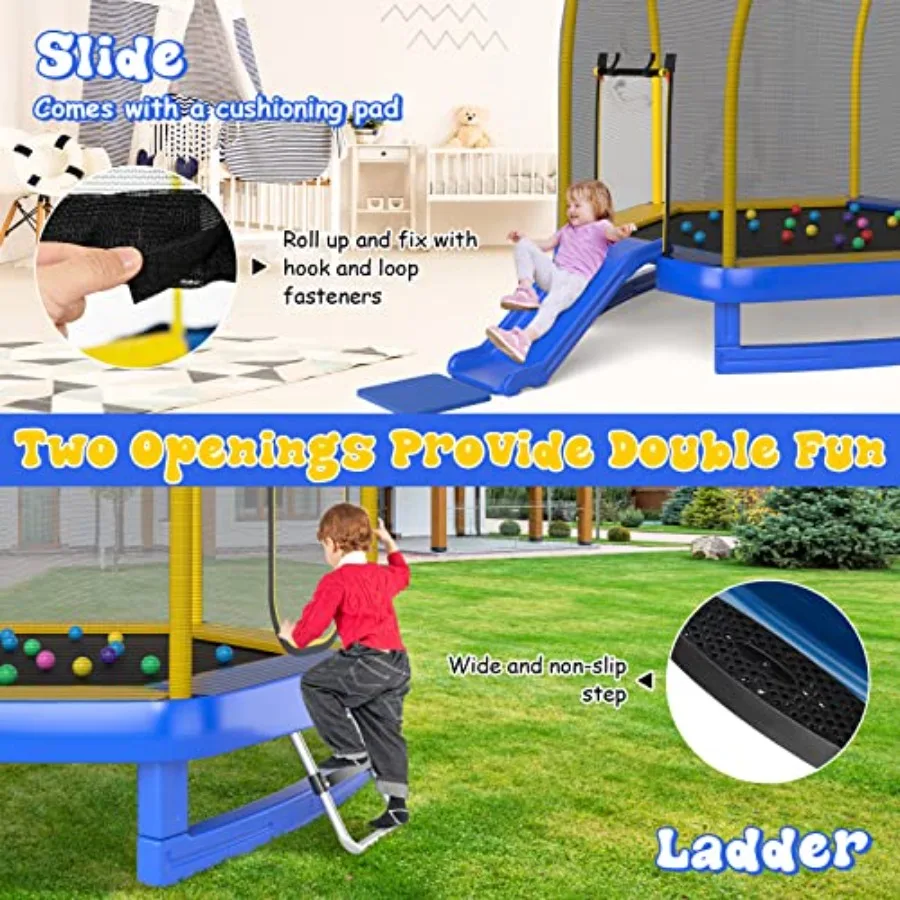 7 FT Trampoline With Ladder Slide Ocean Balls ASTM Approved Recreational Trampoline With Enclosure Net And Spring Cover
