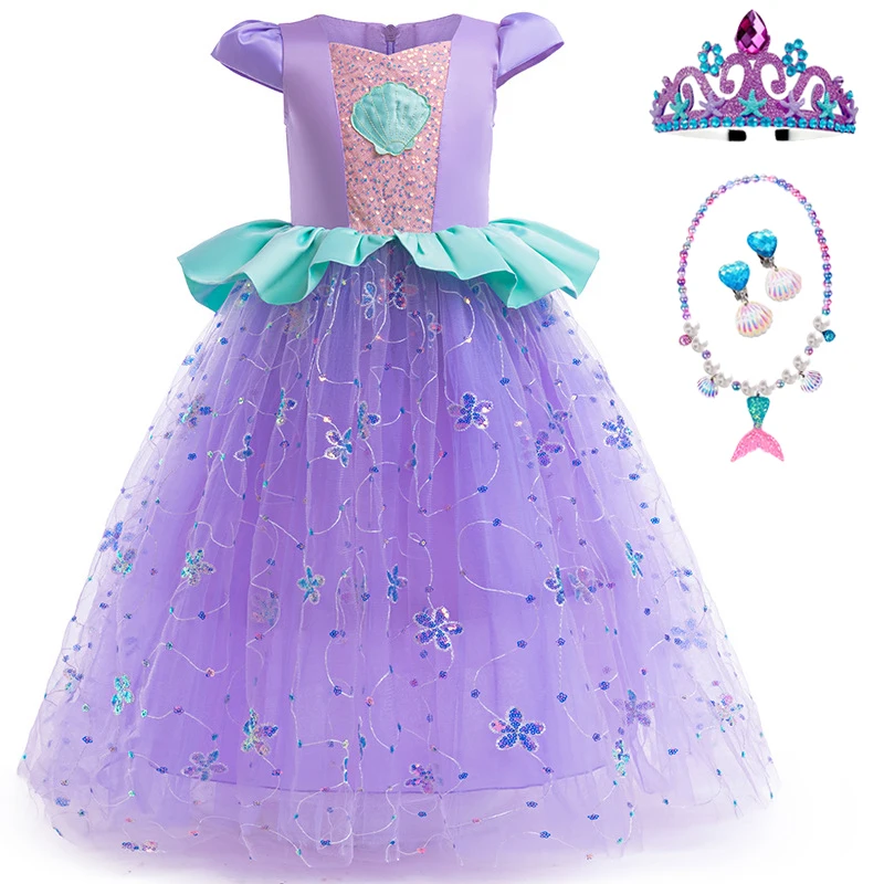Girl's dress 2024 new mermaid costume children's sequin mesh long skirt patchwork fluffy skirt carnival host performance dress