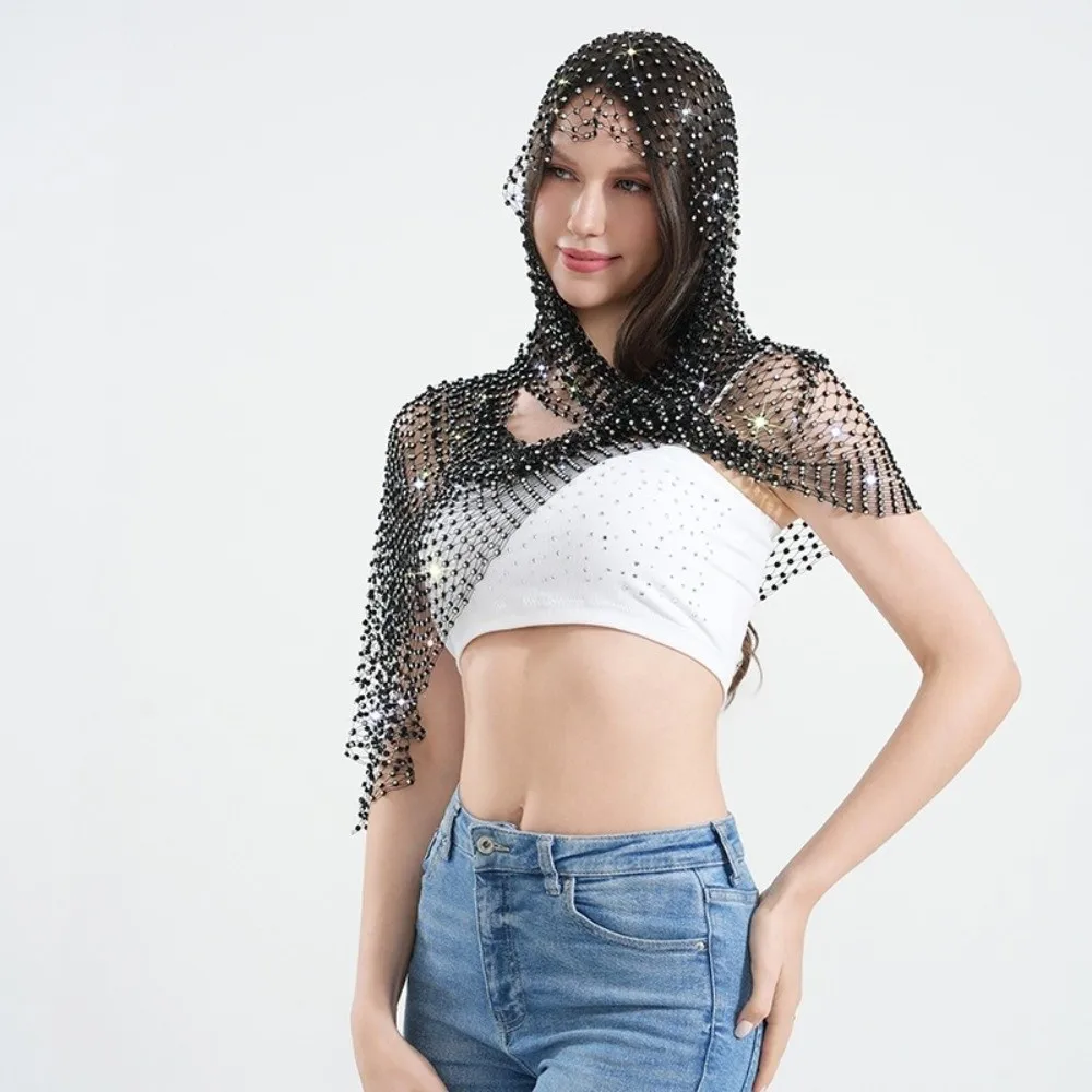 Fashion Hollow Out Sparkling Diamond Shawl Sexy Through Scarf Personality-filled Headband Women