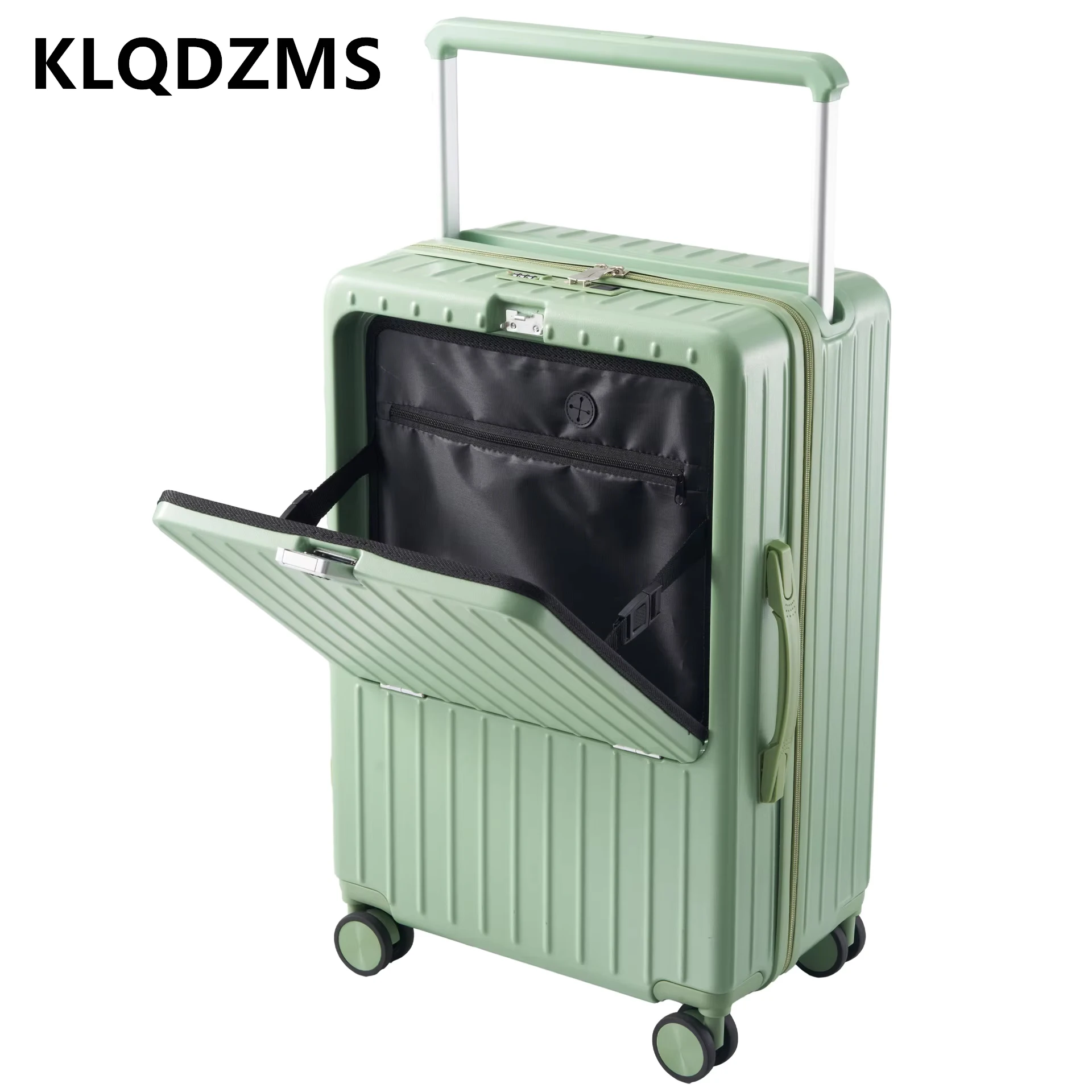 KLQDZMS Laptop Luggage Front Opening Boarding Case USB Charging Trolley Case 20"22"24 Inch Multifunctional Cabin Suitcase