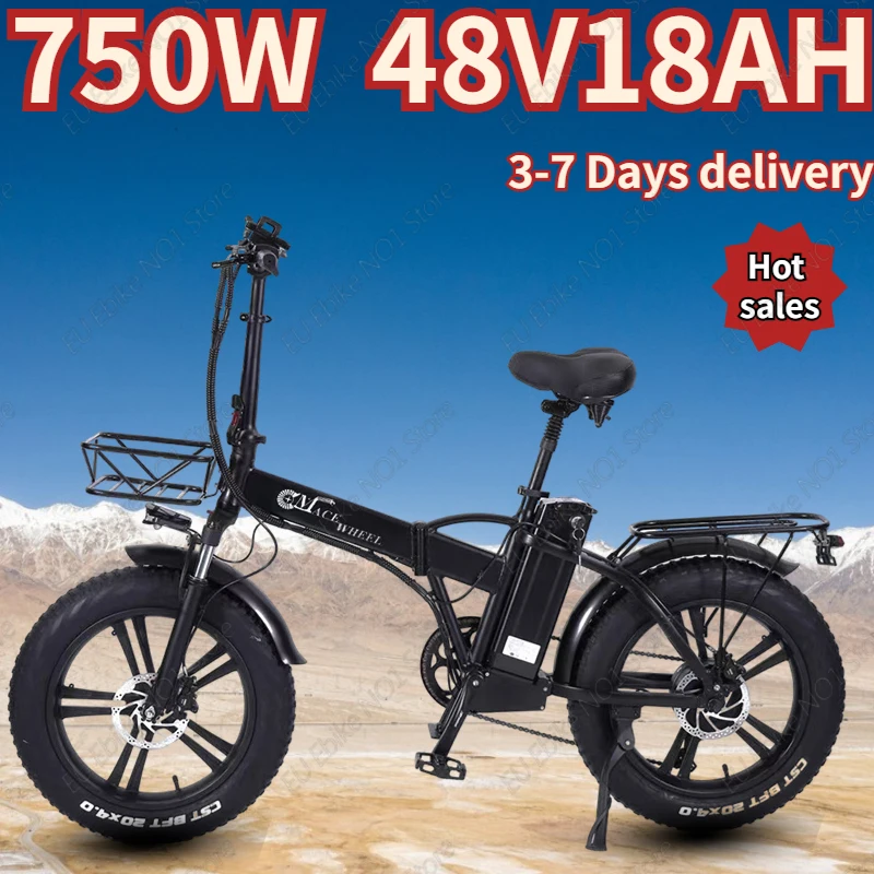 Electric Bike 750W Motor 48V18AH Battery All-terrain Foldable Electric Bicycle Sports Entertainment 20*4.0 Inch Fat Tire E-bike