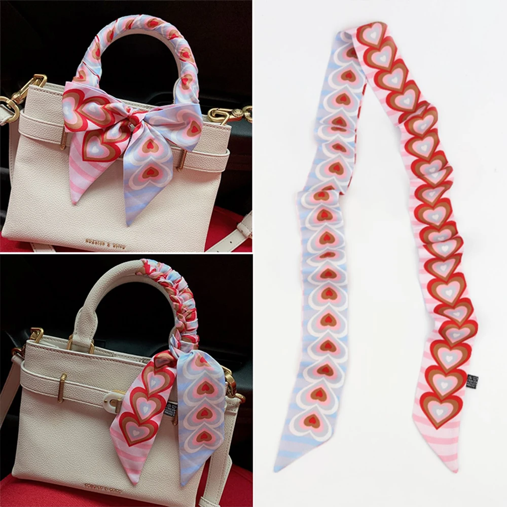 120cm Striped Love Double-layer Simulation Silk Scarf Twill Scarf Small Neck Scarf Tied Hand Small Ribbon Tied Bag Silk scarf