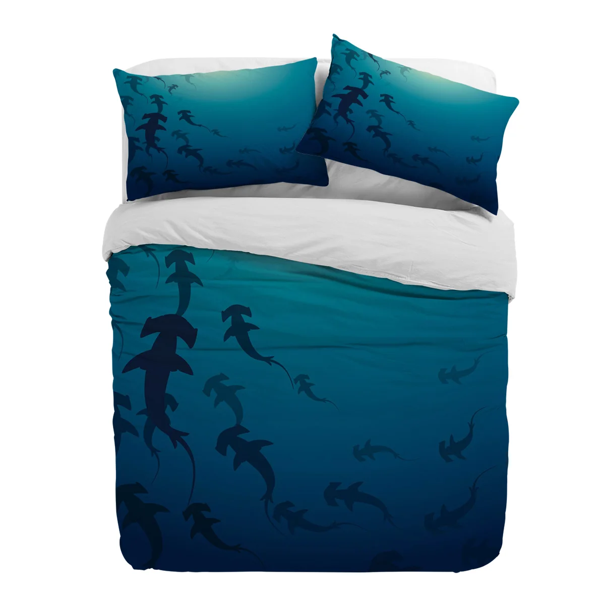 Deep Sea Shark Marine Life 3pcs Duvet Cover Set with Pillow Case Double Comforter Bedding Set Quilt Cover Couple Bed