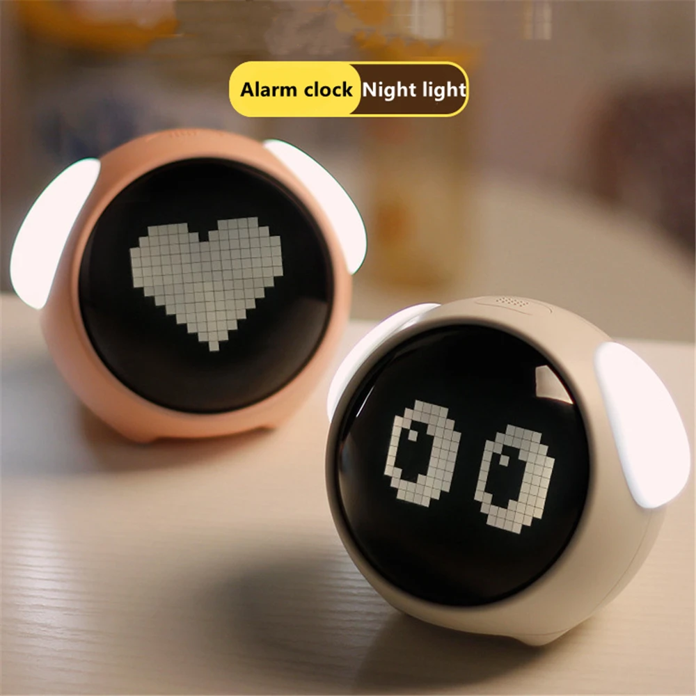 

Kids Snooze Alarm Clock Cute Expression Alarm Clock Student Wate Up Multifunctional Voice Control Night Light Bedside Table Cloc