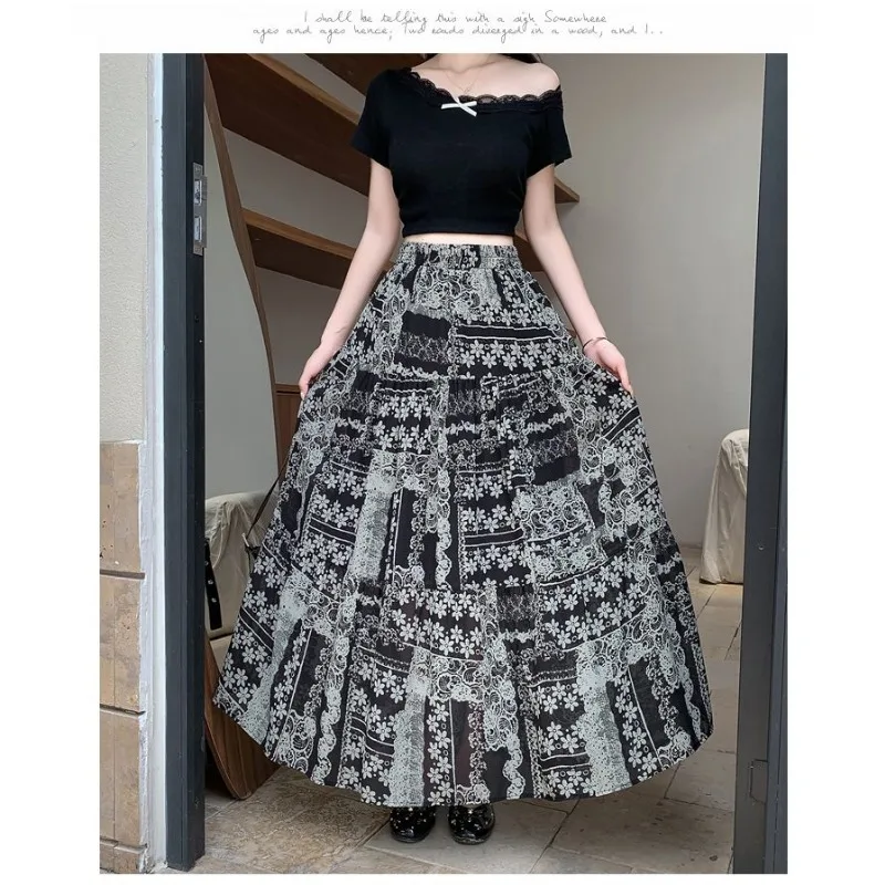 هاواي بطانة مرنة الشيفون نصف تنورة حزام الخصر التخسيس الصيف أزياء نصف تنورة تنورة عالية الخصر الكورية تنوعا #4