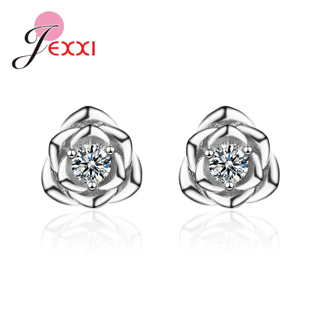 Fast Shipping Latest Pretty Sweet Simple Rose Petal Crystal Stud Earrings Student Female Jewelry Accessory Lover Gifts