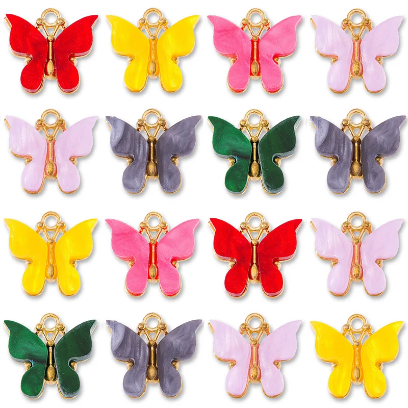 18 * 18MM Fashion Sweet Purple Red Pink Black Acrylic Butterfly Necklace Pendant Charm for Jewelry Making Bracelet DIY Ornaments