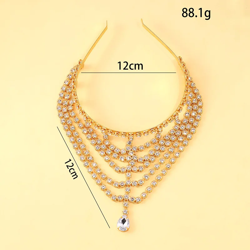 Exotic New Style Waterdrop Hairband Multi-layer Rhinestone Headwear Stage Performance Accessory for Women