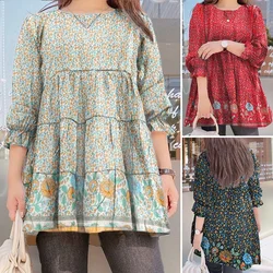 The New Women's Fashion Floral Print Tee Casual Ruffle Loose Top Ladies Clothing Puff Sleeves Thin Summer S-3XL Blouse T-Shirt