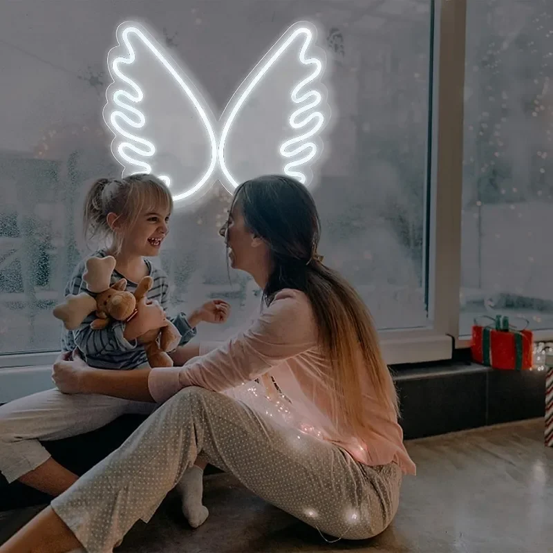 Angel Wing Neon Sign for Wall Decor USB Powered LED Neon Light For Girl Bedroom Daily Party Birthday Gift Wedding Decoration