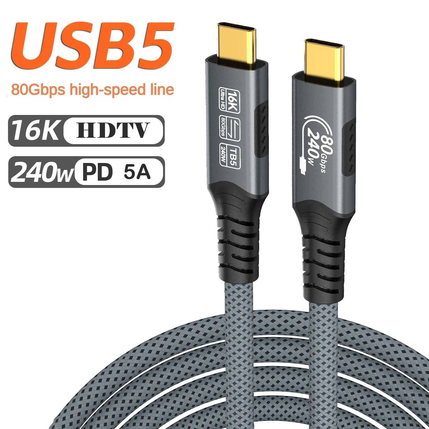 

Type-C Cable 16K Thunderbolt 5 80Gbps Ultra High Speed USB-C to USB-C Full-Featured Cable Suitable for MacBook Samsung Laptop ﻿