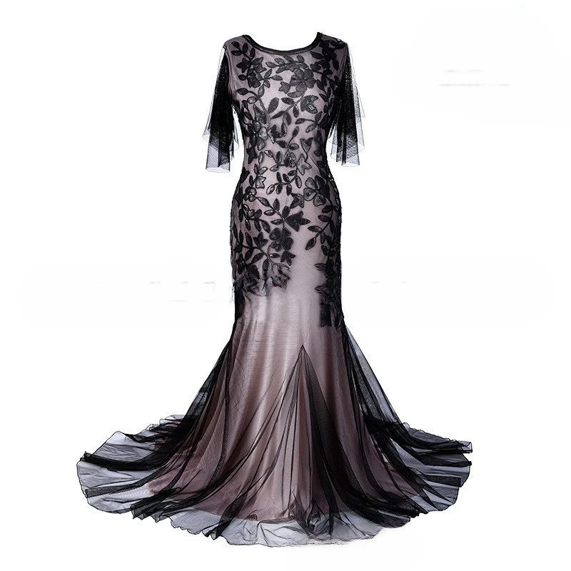 

MULONG Spring And Summer Black Evening Dresses New Banquet Noble Elegant Long Slimming Fishtail Host Formal Occasion Dress