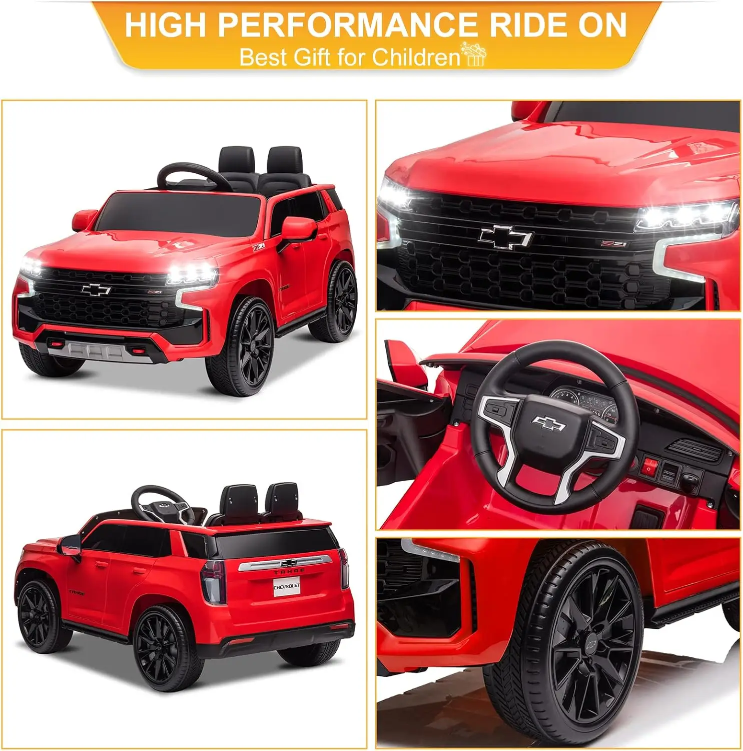 ركوب 12 فولت على السيارة مع جهاز تحكم عن بعد، مركبة كهربائية تعمل ببطارية شيفروليه تاهو مرخصة للأطفال، شاحنة للطرق الوعرة للأطفال الصغار