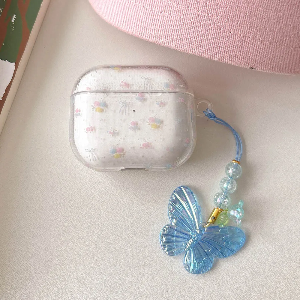 Lovely Floral Flowers For Apple AirPods 1 2 3 4 Pro 2 Cases Headphone Cover 3rd 4th Gen Butterfly Keyring Soft Protective Case