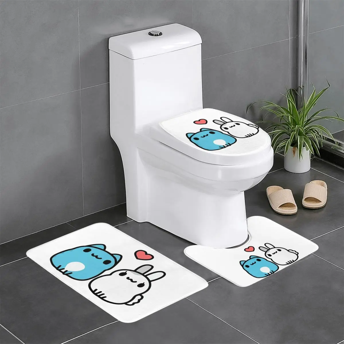 

Comic Cat Bugcat Capoo Bug Cat 3-х предметный коврик для ванной комнаты Набор для ванной комнаты Крышка унитаза Домашний декор Нескользящий ковер Напольный коврик