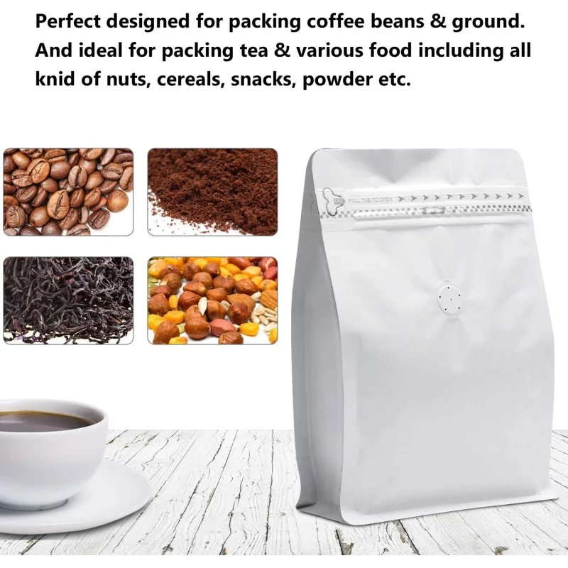 Kunden spezifisches Produkt 、 500g Design Logo biologisch abbaubarer Seiten zwickel Reiß verschluss Kaffee verpackungs beutel quadratischer Kaffee beutel mit flachem Boden und Val