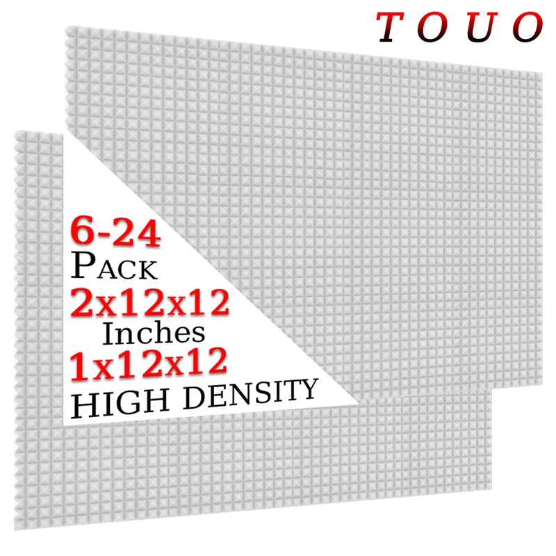 

TOUO 6/12/24 Pcs Sound Absorbing Soundproof Material Music Room Acoustic Treatment High-Density Pyramid Foam Wall Soundproofing